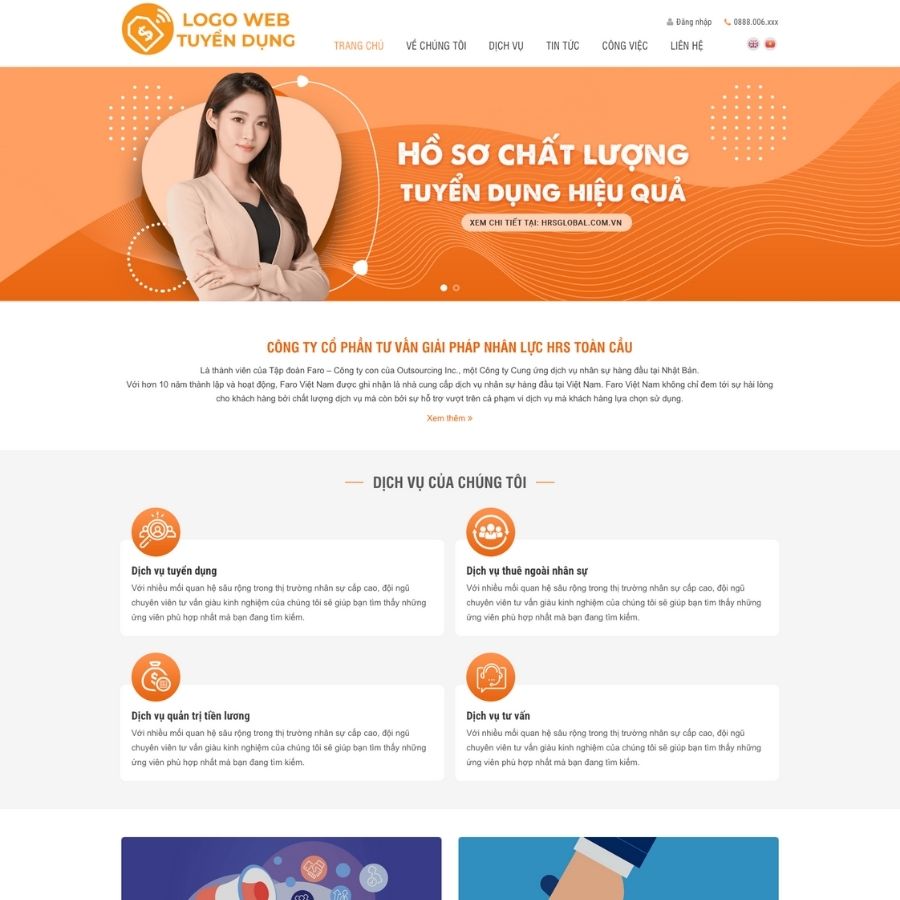 Themes WordPress mẫu website tuyển dụng, website tuyển dụng mẫu cực đẹp, mẫu web tư vấn 3