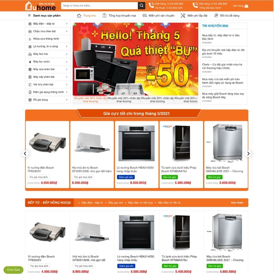 Themes WordPress mẫu website bếp từ thiết bị bếp,shop bán đồ gia dụng gia đình