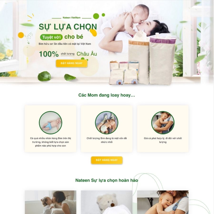 Themes WordPress mẫu website landingpage bán hàng bỉm sữa, mẹ và bé, bán thực phẩm