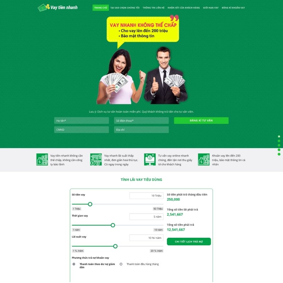 Themes WordPress mẫu website landingpage vay tiền, web vay tiền online ,mẫu web tài chính 2