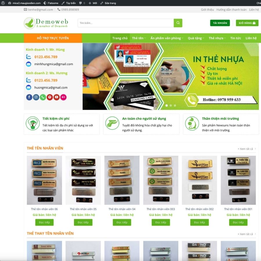 Themes WordPress mẫu website mica, website mẫu bán mica, biển hiệu bằng mica, thẻ nhân viên 2