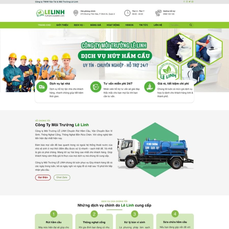 Themes WordPress mẫu website công ty vệ sinh môi trường, web hút hầm cầu, dọn dẹp vệ sinh 2