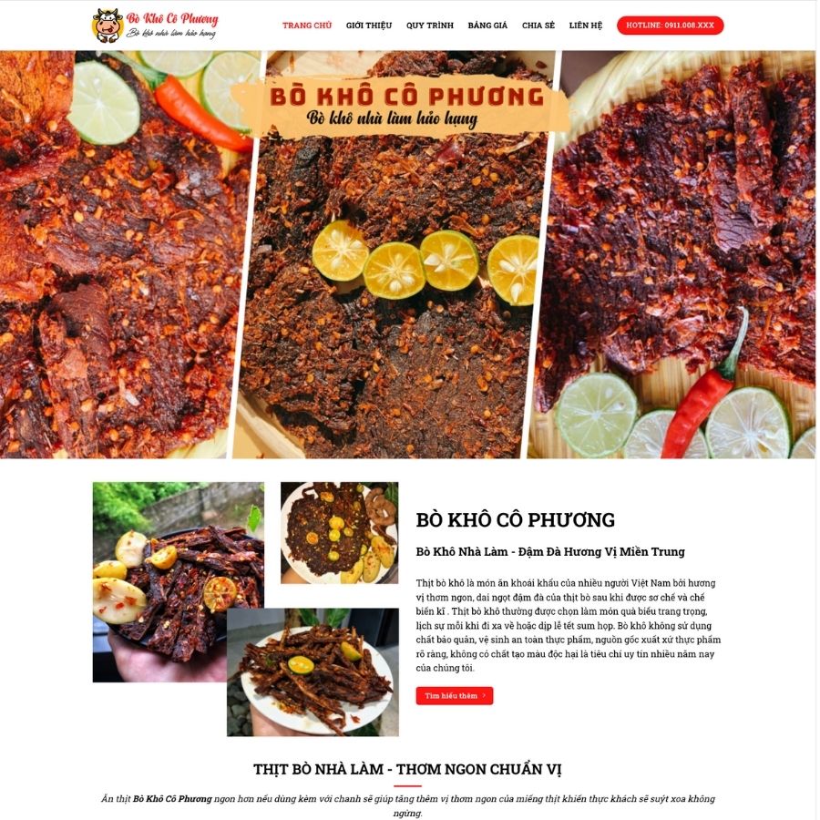 Themes WordPress mẫu website Bò khô cô phương, bán bò khô, bán đồ ăn vặt