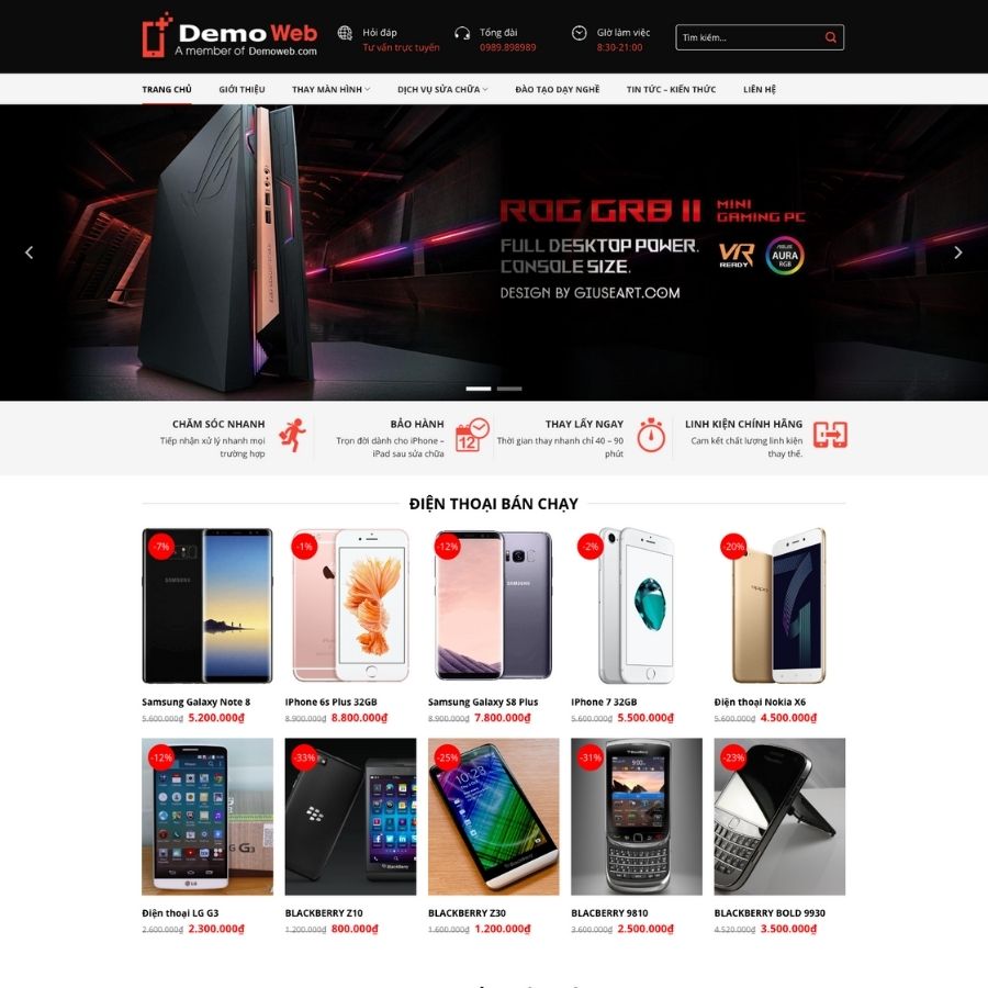 Themes WordPress mẫu website sửa điện thoại, shop sửa điện thoại online, bán điện thoại online