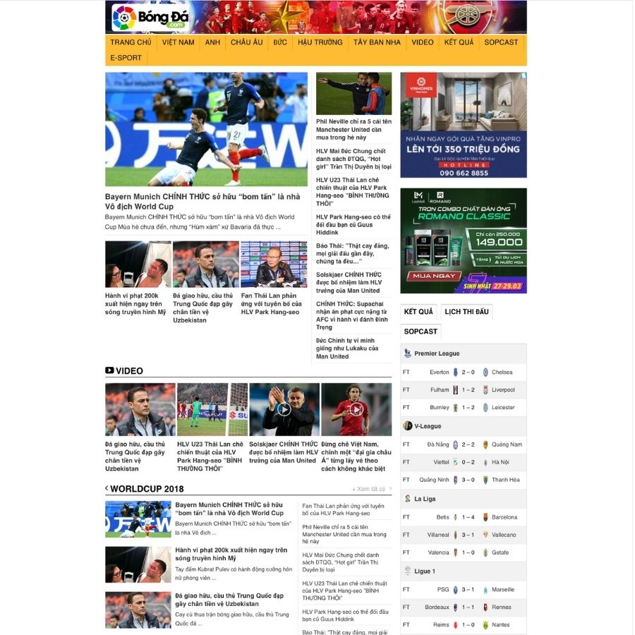 Themes WordPress mẫu website tin tức bóng đá, website giới thiệu tin tức thể thao bóng đá