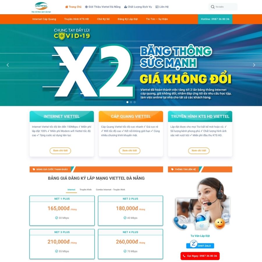 Themes WordPress mẫu website landingpage dịch vụ viễn thông, dịch vụ lắp mạng, gói cước 5G viettel