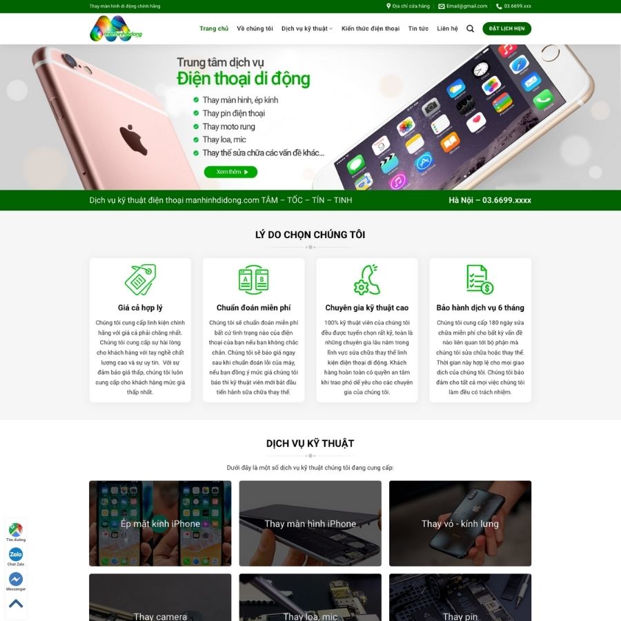 TThemes WordPress mẫu website sửa điện thoại, shop sửa điện thoại online, sửa màn hình điện thoại