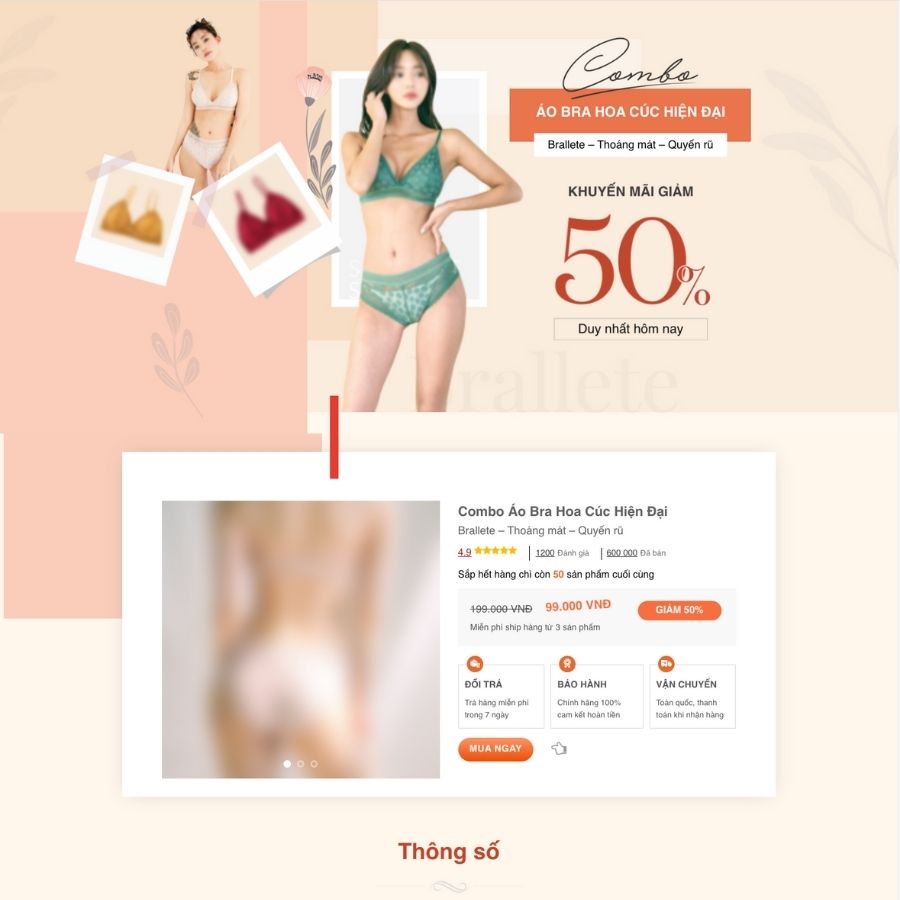 Themes WordPress mẫu website landingpgae bán đồ lót, mỹ phẩm, landigpage chạy tiktok