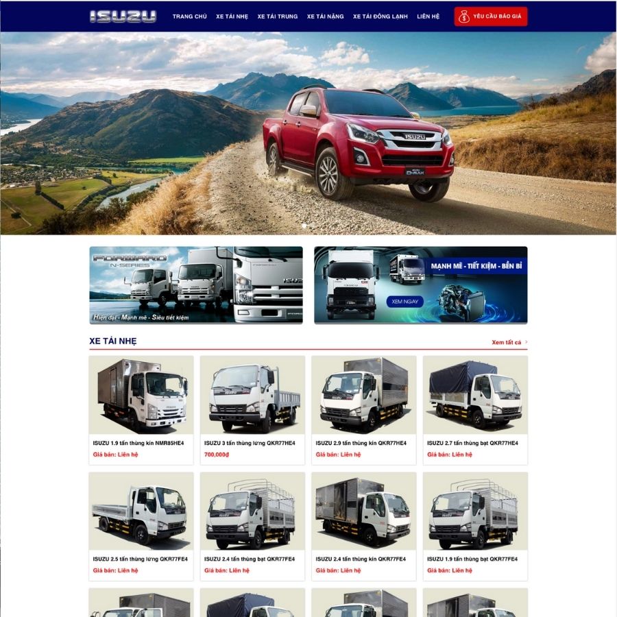 Themes WordPress mẫu website bán xe ô tô tải isuzu, web chuyên bán xe tải, tư vấn bán xe tải