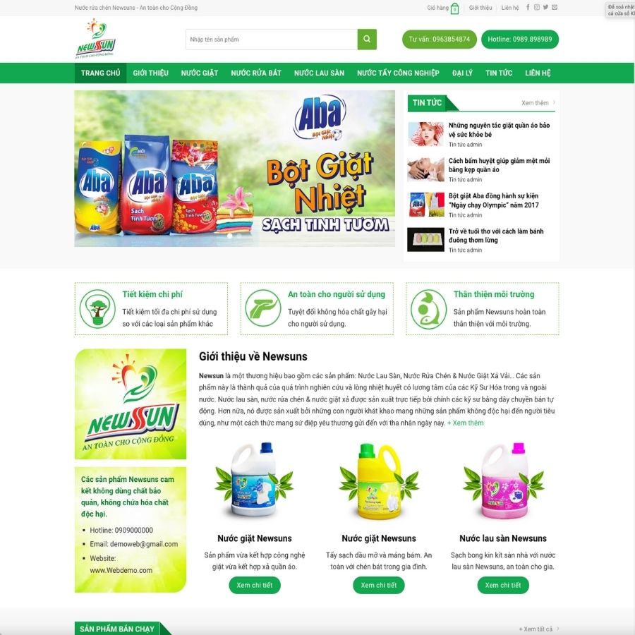 Themes WordPress mẫu website nước giặt, website bán nước giặt online, bột nước giặt thiên nhiên