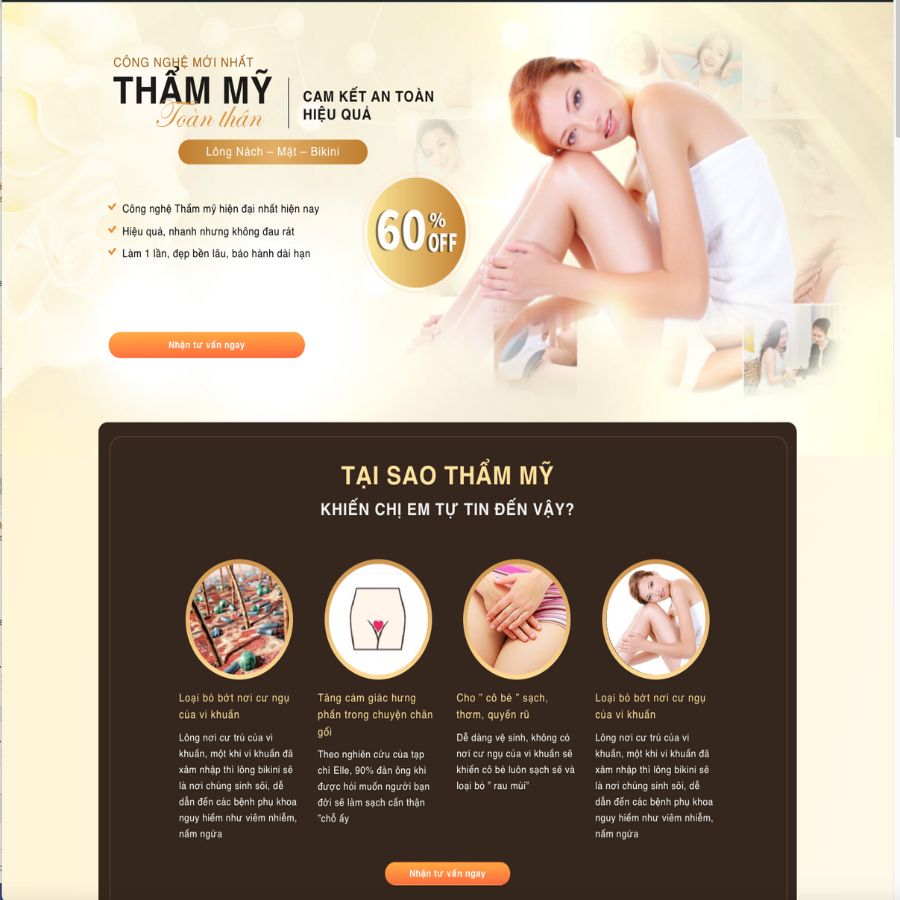 Themes WordPress mẫu website landingpage thẩm mỹ viện, landingpage tiktok thẩm mỹ viện
