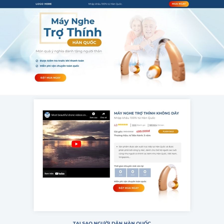 Themes WordPress mẫu website landingpage chạy quảng cáo tai nghe trợ thính, landingpage đẹp