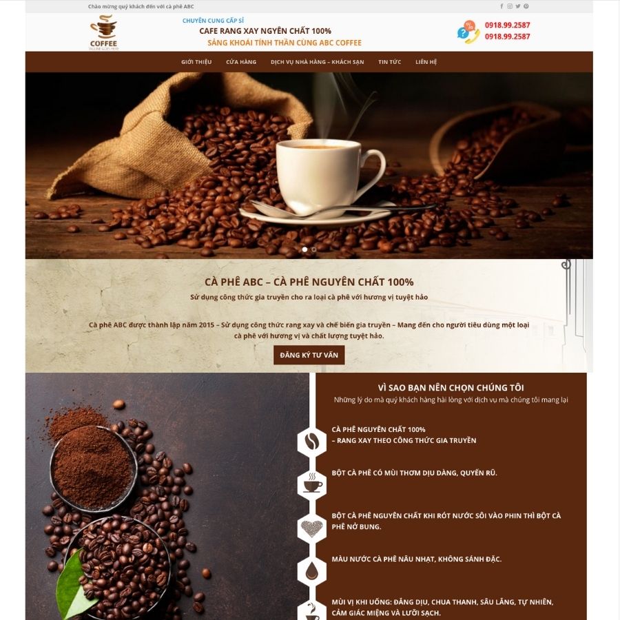 Themes WordPress mẫu website bán cafe giới thiệu cafe, cafe trung nguyên, cafe nguyên chất