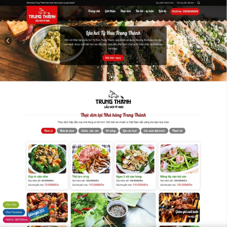 Themes WordPress mẫu website nhà hàng, mẫu website nhà hàng trung thành, menu thực phẩm