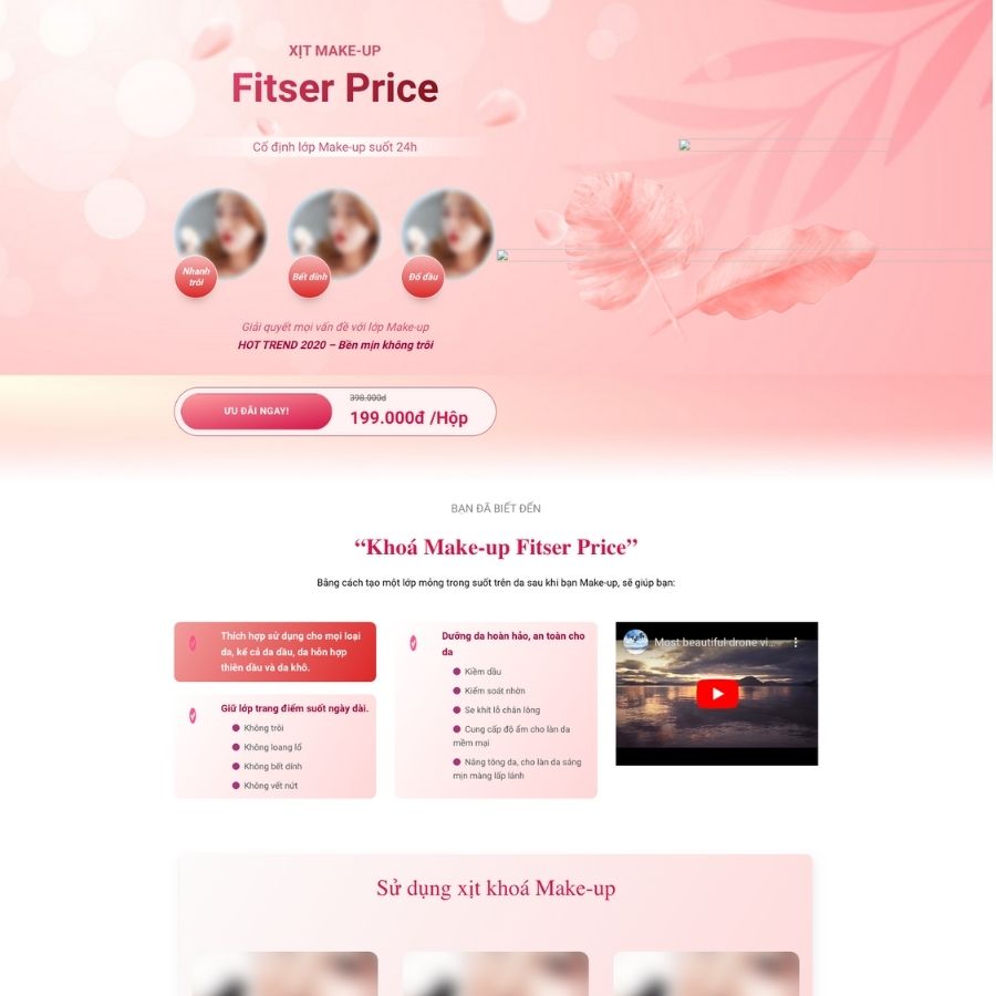 Themes WordPress mẫu website landingpage chạy tiktok về khoá học makeup, landingpage làm đẹp