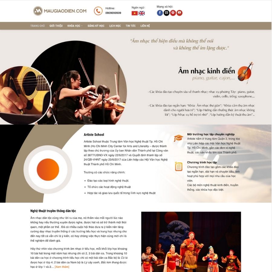 Themes WordPress mẫu website dạy học âm nhạc, dạy nhạc, dạy hát, dạy năng khướu
