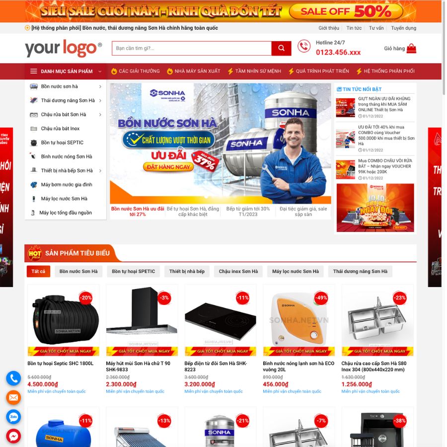 Themes wordpress bồn nước, thiết bị điện máy, siêu thị điện máy cực đẹp