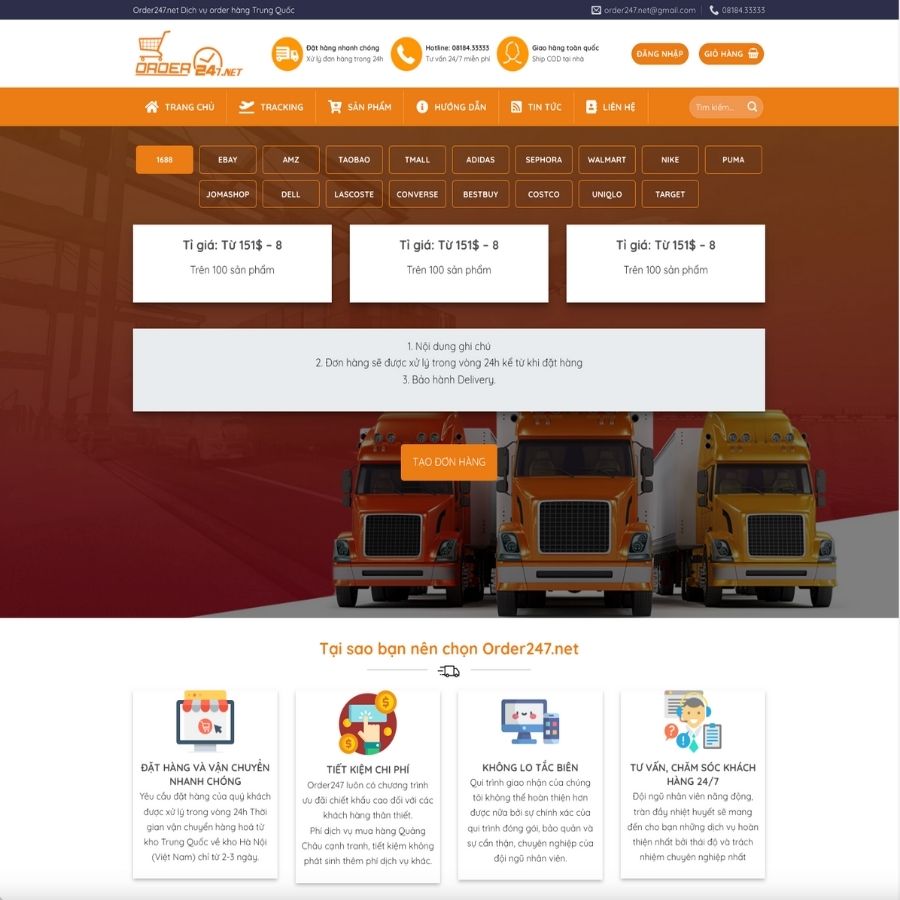 Themes WordPress mẫu website oder hàng tabo, shop online đặt hàng từ tabao, web mua hàng