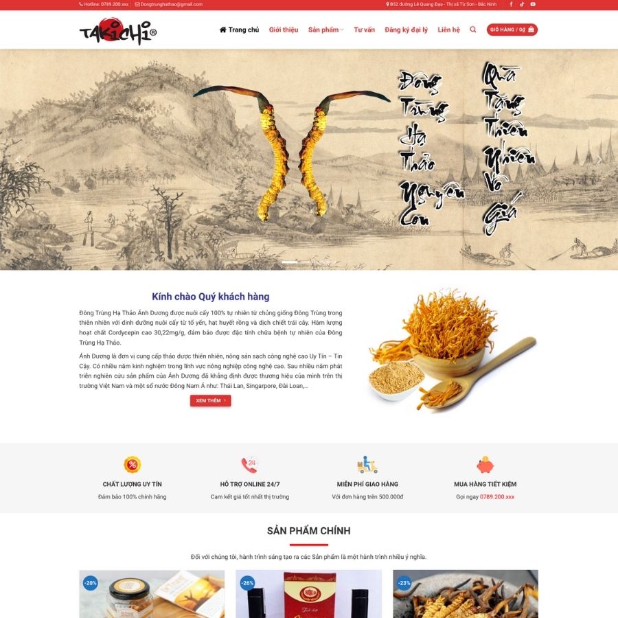Themes WordPress mẫu website sâm quý hiếm, thực phẩm đông trùng hạ thảo quý hiếm mẫu số 23