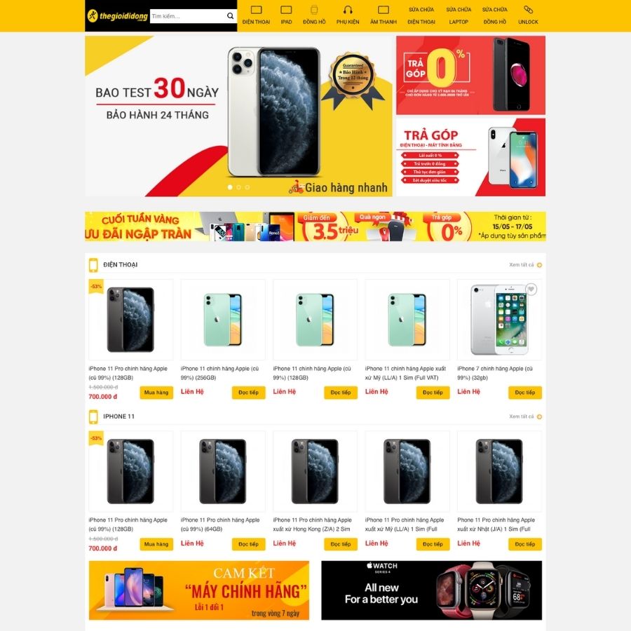 Themes WordPress mẫu website thế giới di động, mua bán điện thoại, mẫu web thegioididong