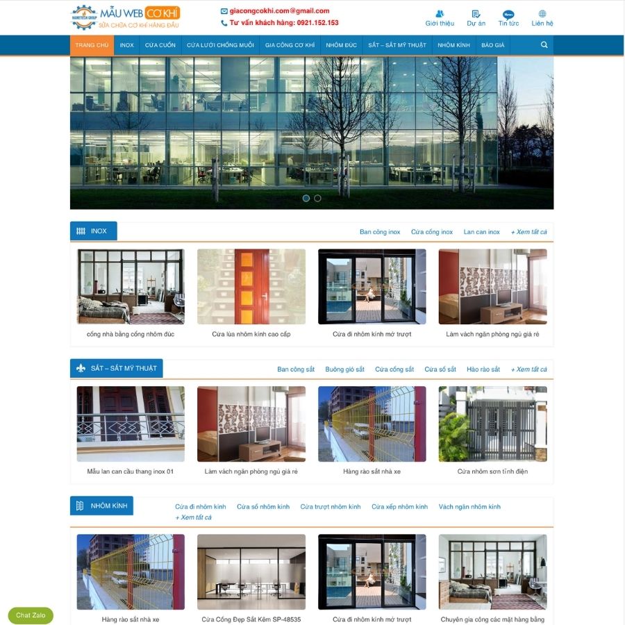 Themes WordPress mẫu website cơ khi, nhôm kính, mẫu gia công cơ khi, công ty nhôm kính cơ khí