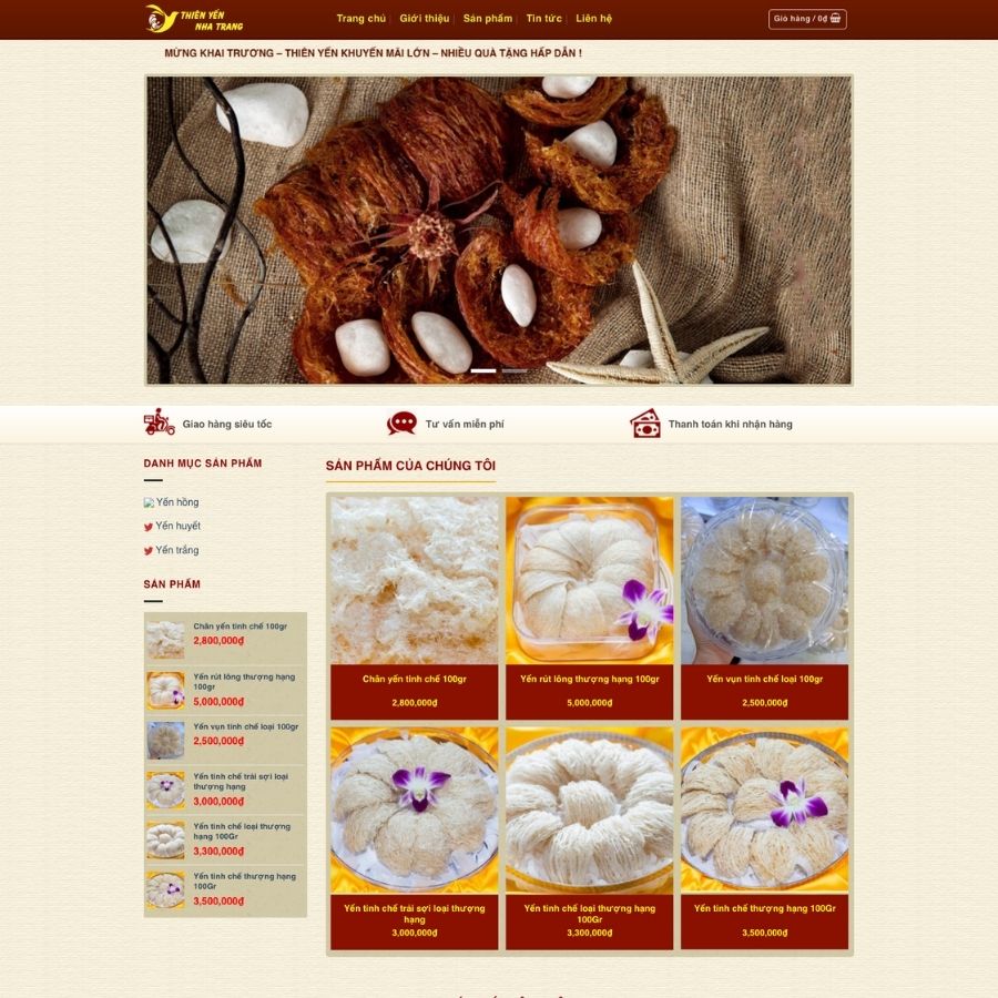 Themes WordPress mẫu website yến sào, website bán yến sào, web bán hàng yến sào