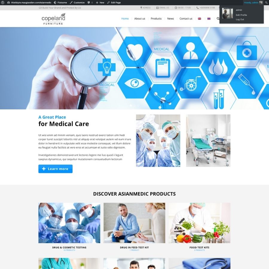 Themes WordPress mẫu website thiết bị y tế, website bệnh viện mẫu đẹp