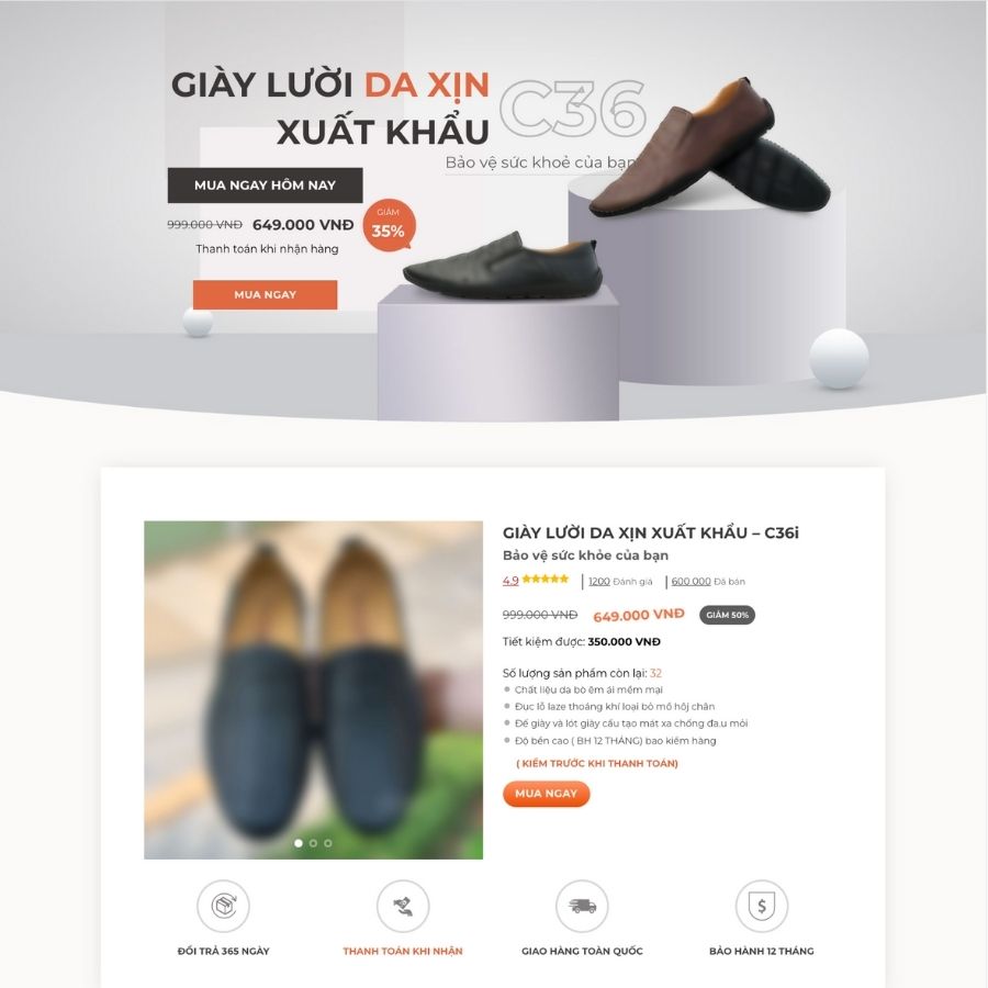 Themes WordPress mẫu website landingpage bán đồ giày da, landingpage chạy quảng cáo bán giày