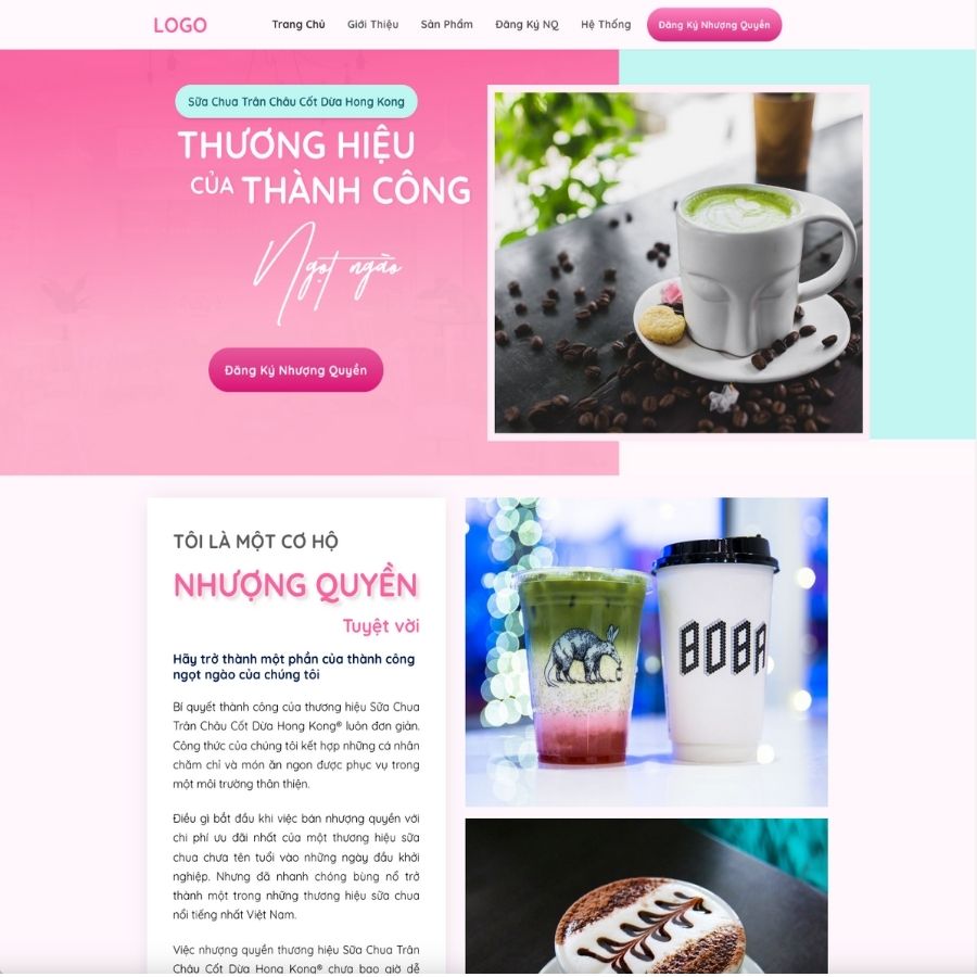 Themes WordPress mẫu website nhượng quyền thương hiệu, landingpage nhượng quyền trà sữa