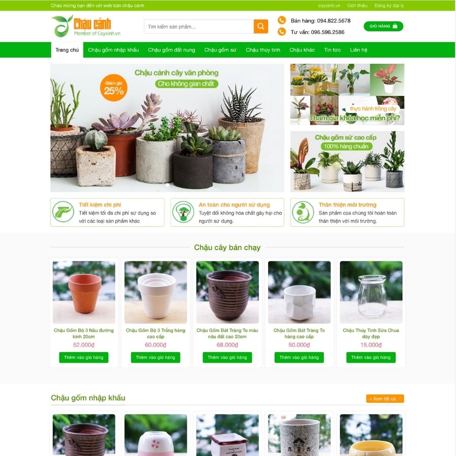 Themes WordPress mẫu website bán cây xanh, bán chậu cây, chậu gốm sứ , cây cảnh