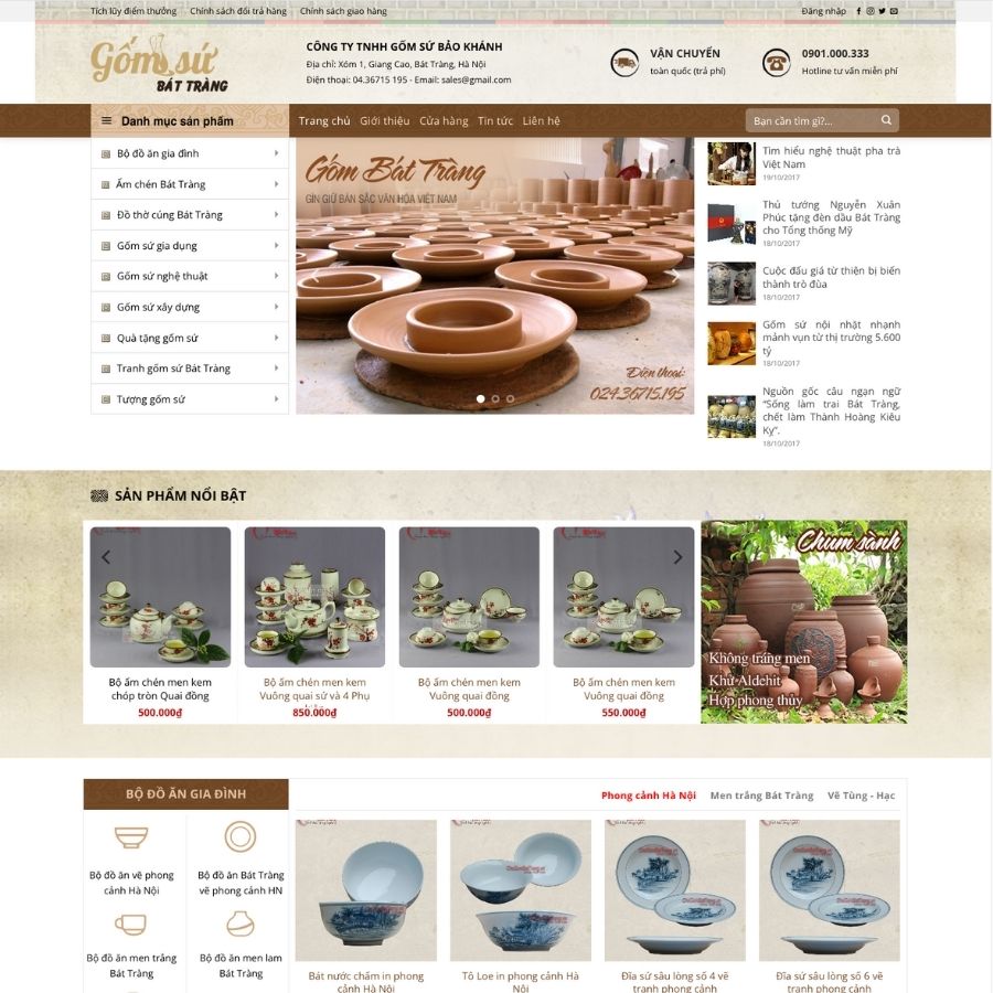Themes WordPress mẫu website gốm sứ bát tràng, website bán đồ gốm sứ, tư vấn đồ gốm