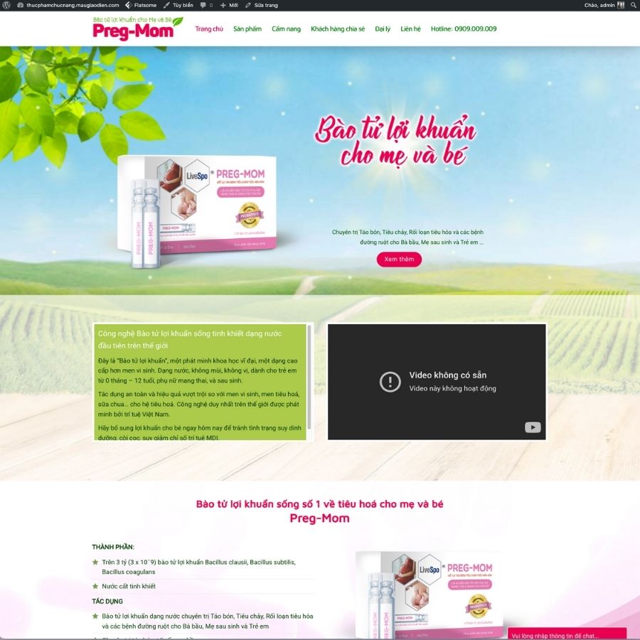Themes WordPress mẫu website landingpage thực phẩm chức năng, thuốc, bào tử lợi khuẩn