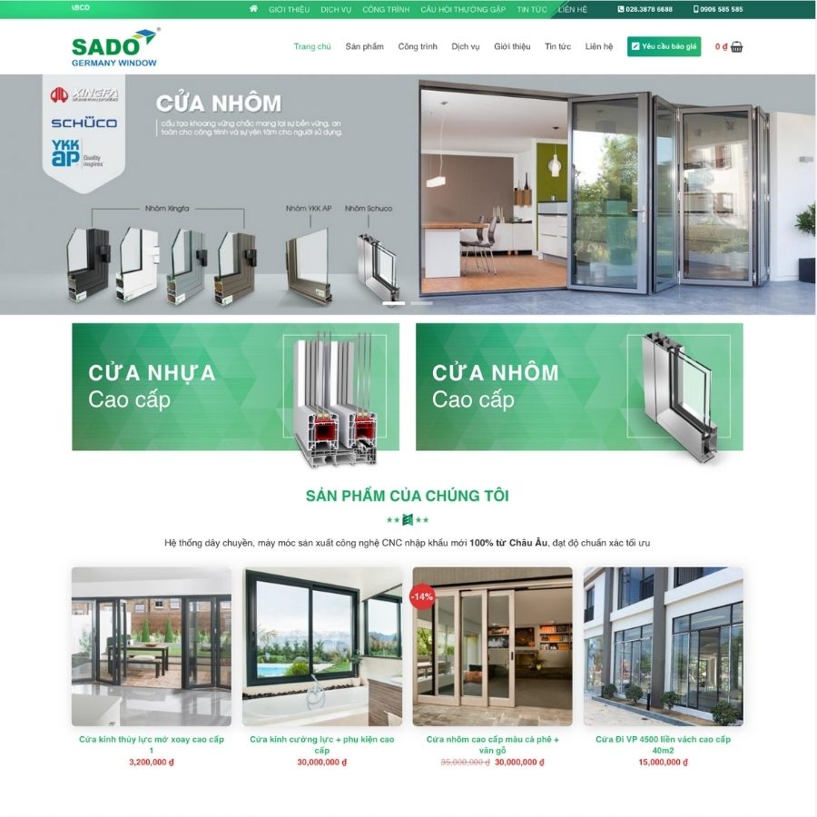 Themes WordPress mẫu website công ty nhôm kính, công ty nội ngoại thất cửa, bán sản phẩm cửa 1
