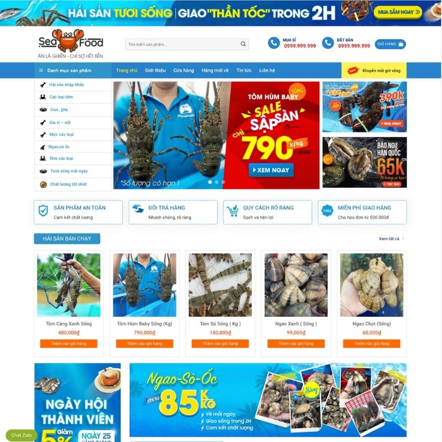 Themes WordPress mẫu website bán đồ hải sản, mẫu web nhà hàng hải sản tươi sống
