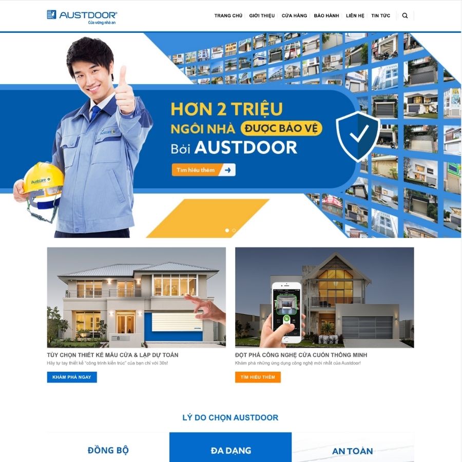 Themes WordPress mẫu website Austdoor, công ty nhôm kính, nội ngoại thất, công ty xây dựng 2