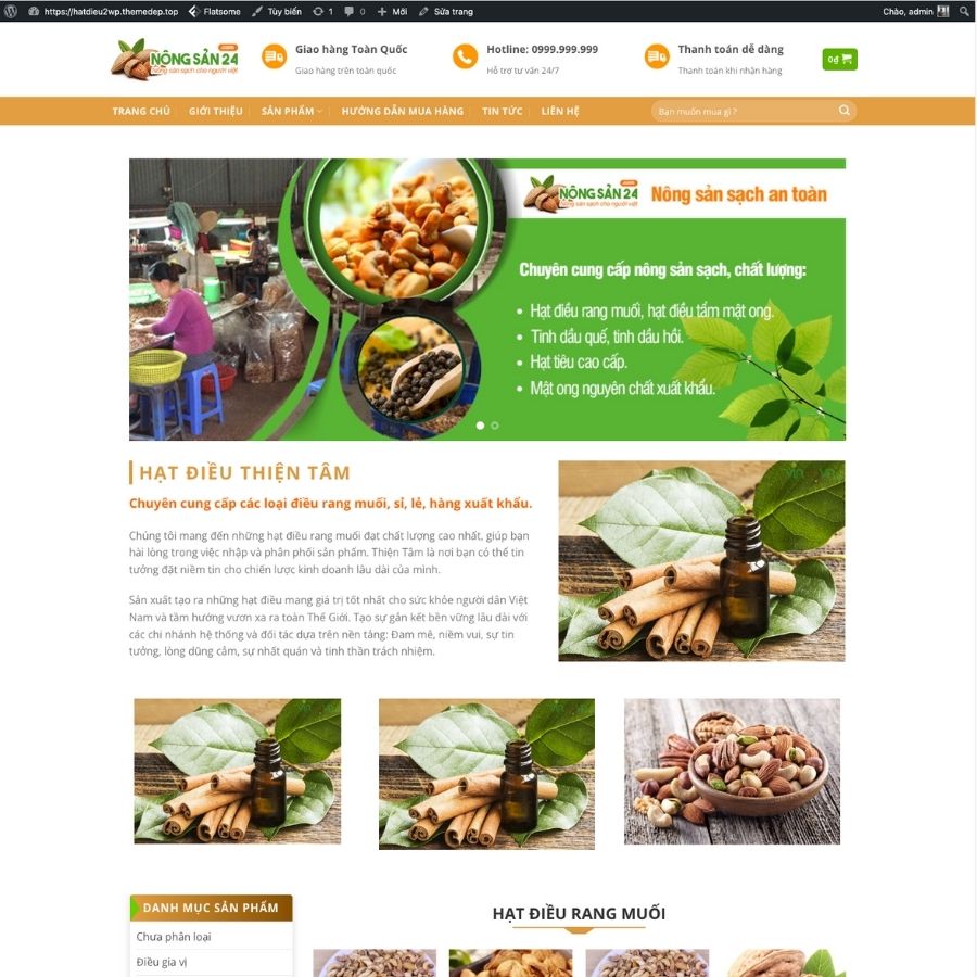 Themes WordPress mẫu website hạt điều, bán hạt điều, giới thiệu sản phẩm hạt điều, web bán hàng