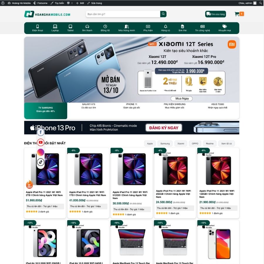 Themes WordPress mẫu website hoàng hà mobile, bán điện thoại, laptop, mẫu web điện máy