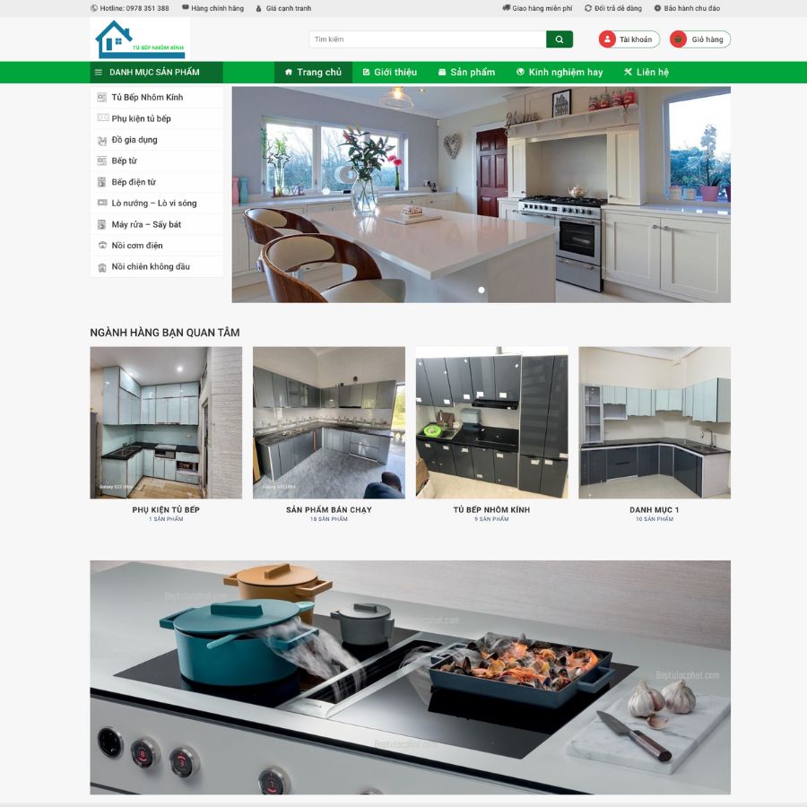 Themes WordPress đẹp mẫu website tủ bếp nhôm kính