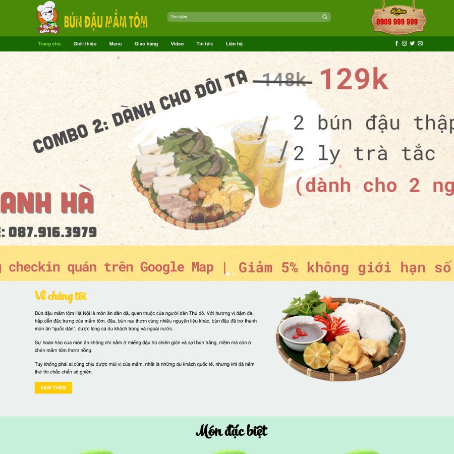 Themes WordPress đẹp bán bún đậu mắm tôm, nhà hàng, quán ăn