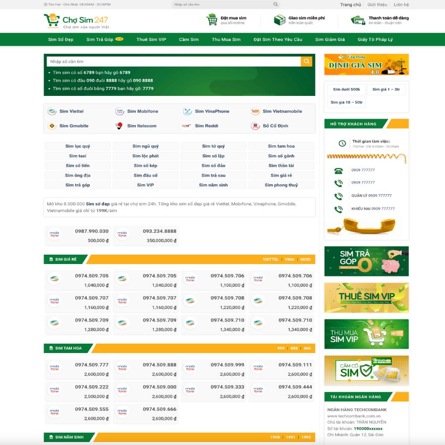 Themes WordPress đẹp mẫu web sim số đẹp, giới thiệu sim số đẹp, bán sim