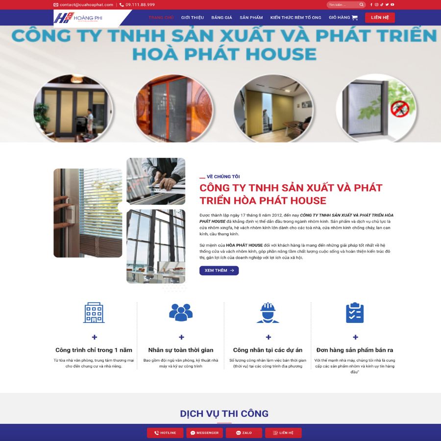 Themes WordPress đẹp mẫu website cửa nhôm kính, chuyên bán cửa , giới thiệu cửa hoà phát