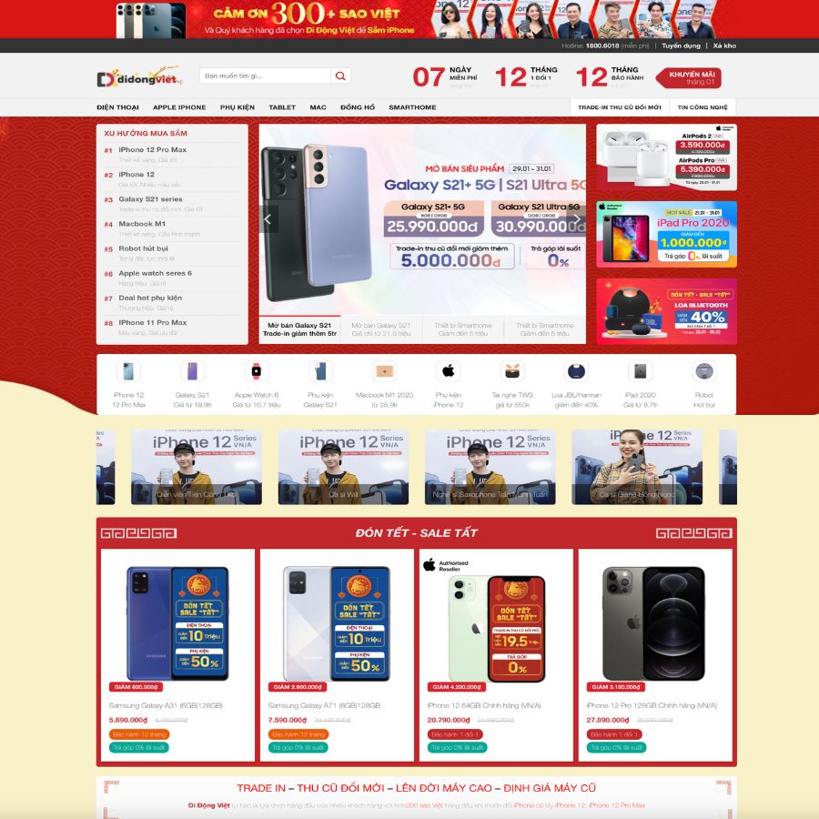 Themes WordPress đẹp mẫu website didongviet, bán điện thoại, máy tính, điện máy