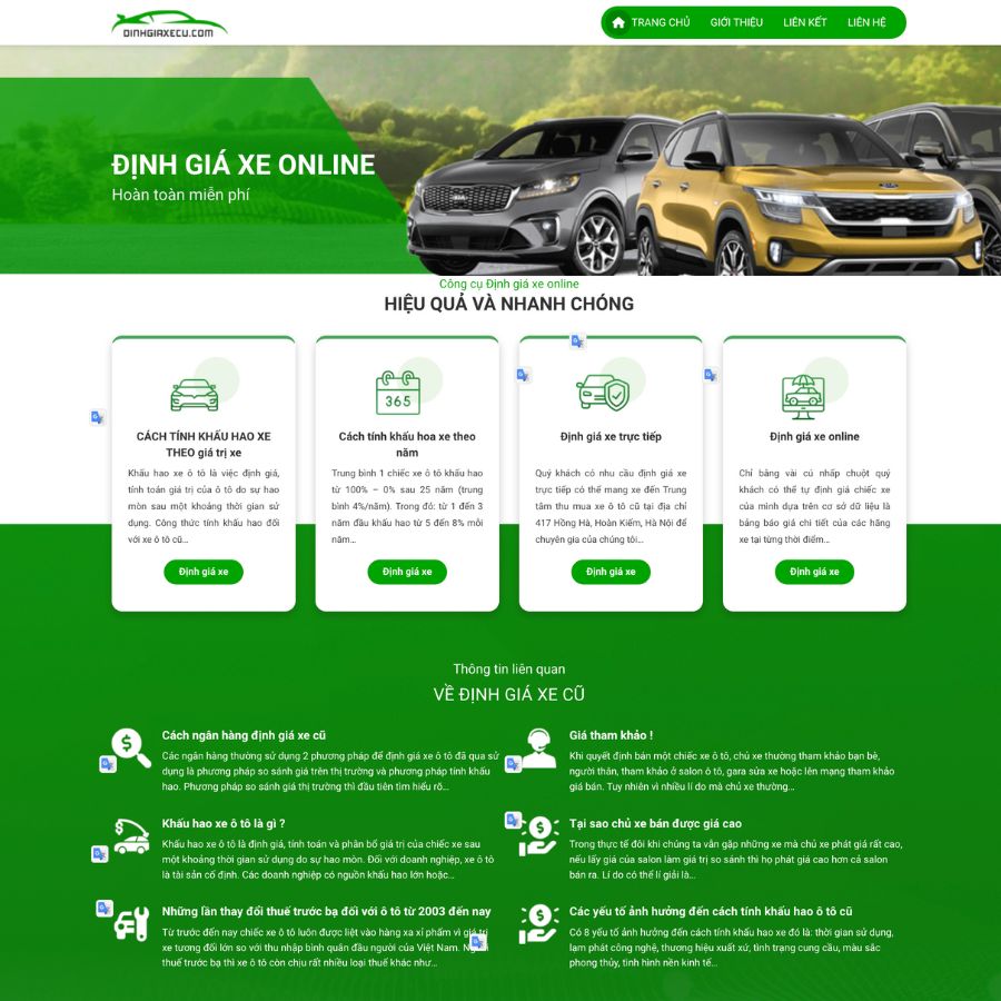 Themes WordPress đẹp mẫu website định giá xe cũ, đánh giá review xe