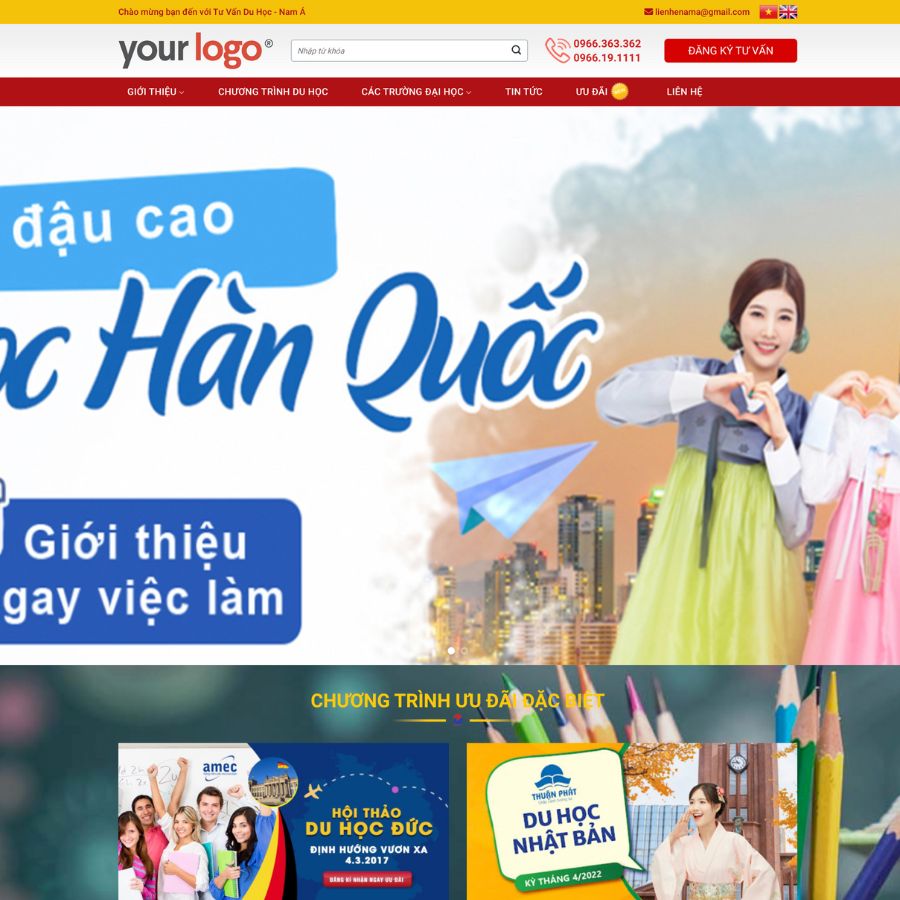 Themes WordPress đẹp mẫu website du học, du học hàn quốc, nhật bản
