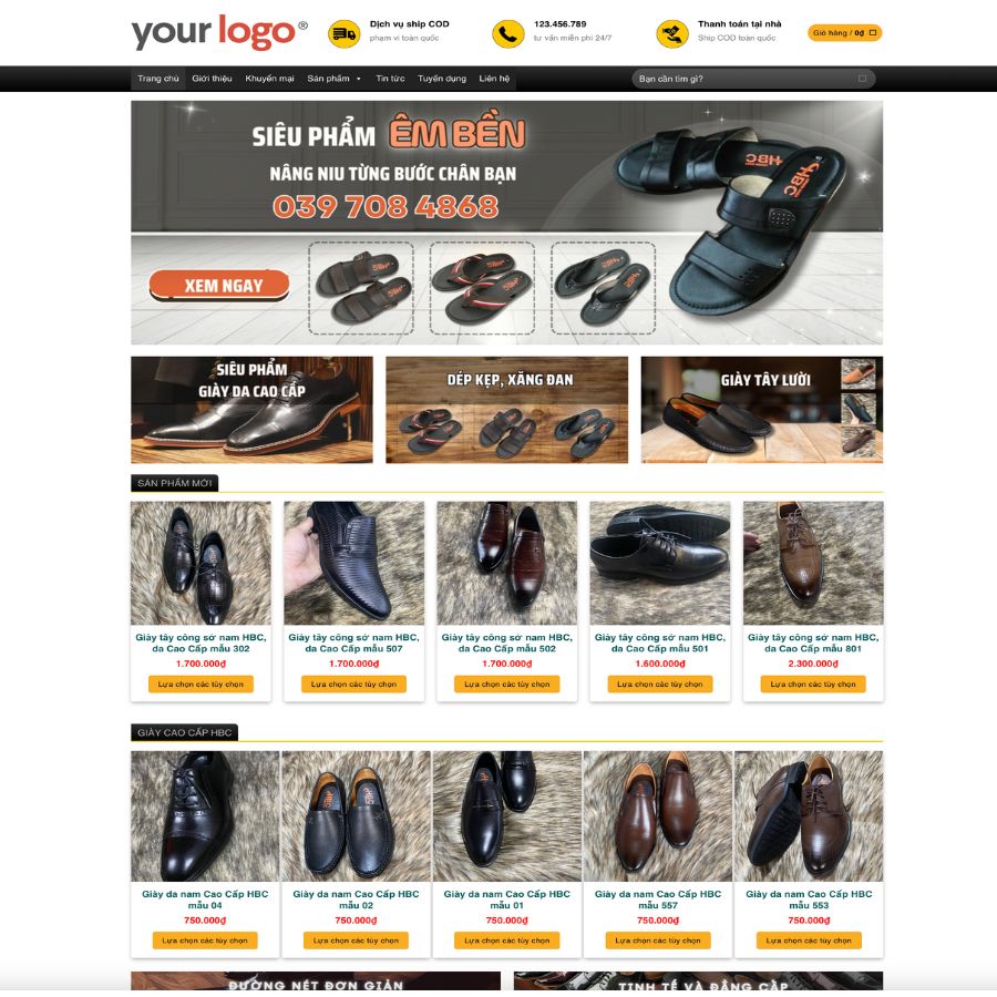 Themes WordPress đẹp theme web bán hàng giày nam đẹp chuẩn seo Google