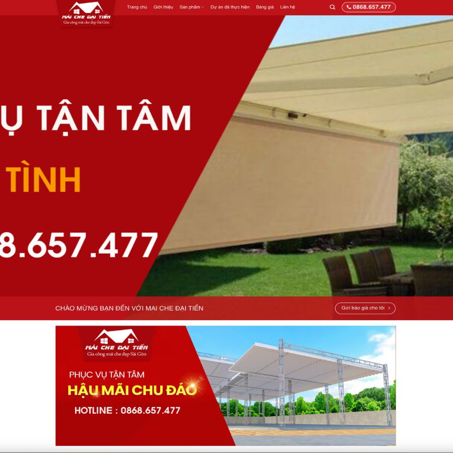 Themes WordPress đẹp mẫu website mái che đại tiên, gia công mái che