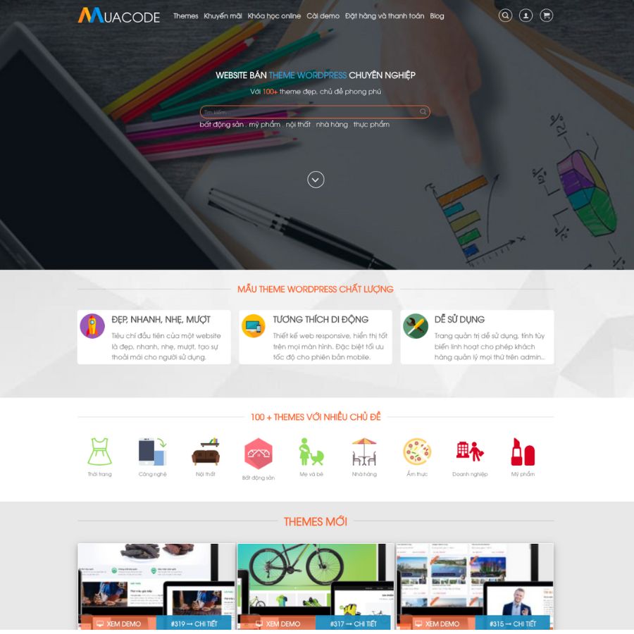 Themes WordPress đẹp mẫu website bán themes, bán plugin, thiết kế web
