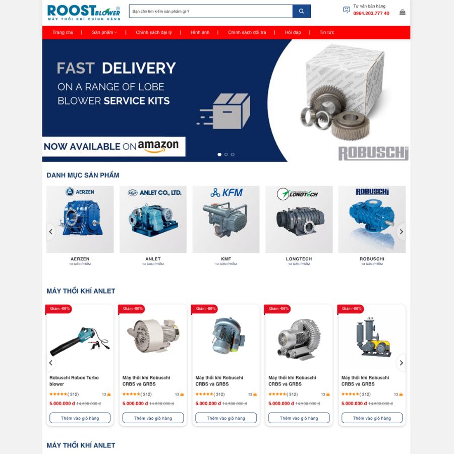 Themes WordPress đẹp mẫu website máy thổi khí, bán máy, điện máy