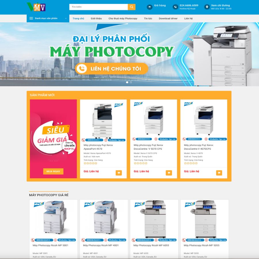 Themes WordPress đẹp mẫu website photo coppy, bán máy photo coppy