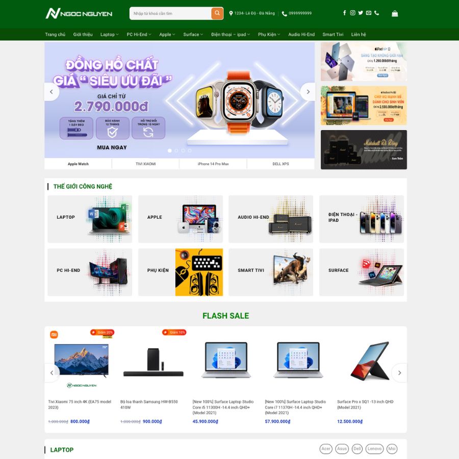 Themes WordPress đẹp mẫu website bán máy vi tính, laptop, điện thoại